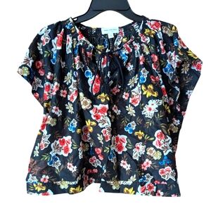 Marc New York Jeans Women's Top Black Multi flowers Blouse Size M